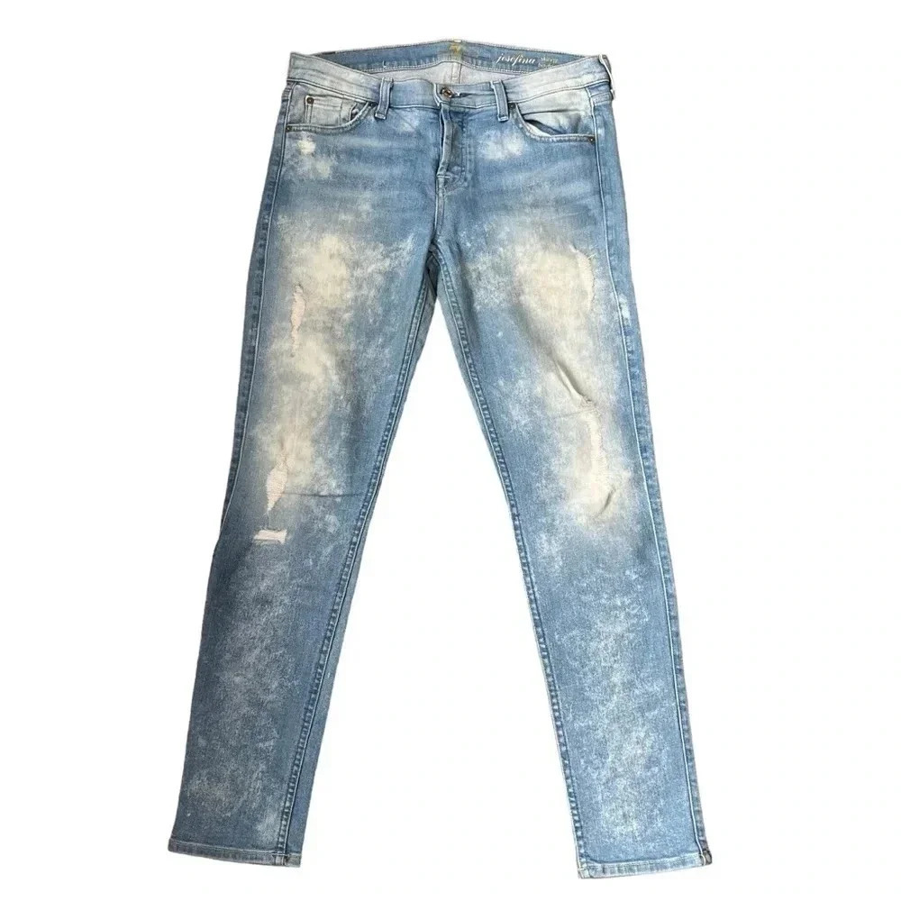 7 For All Mankind Josefina Distressed Bleached Skinny Boyfriend Jeans Size 26